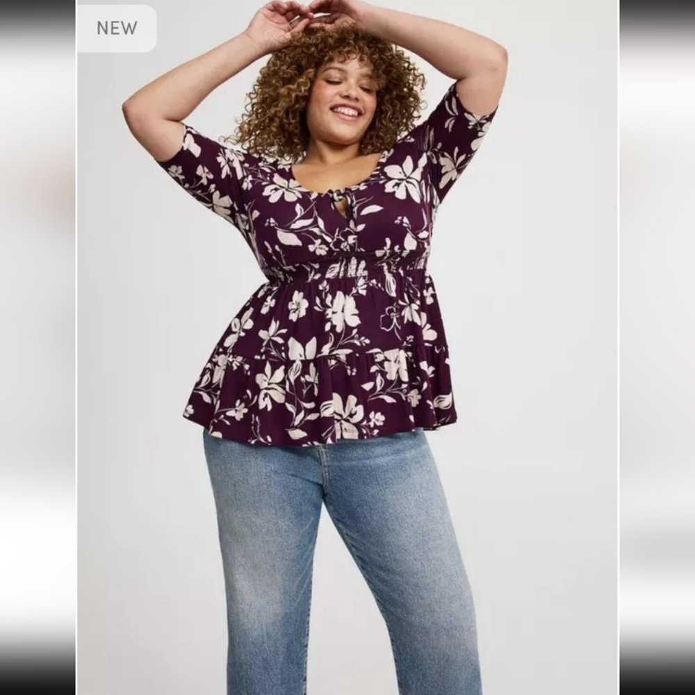 Torrid Dark Purple Floral Blouse